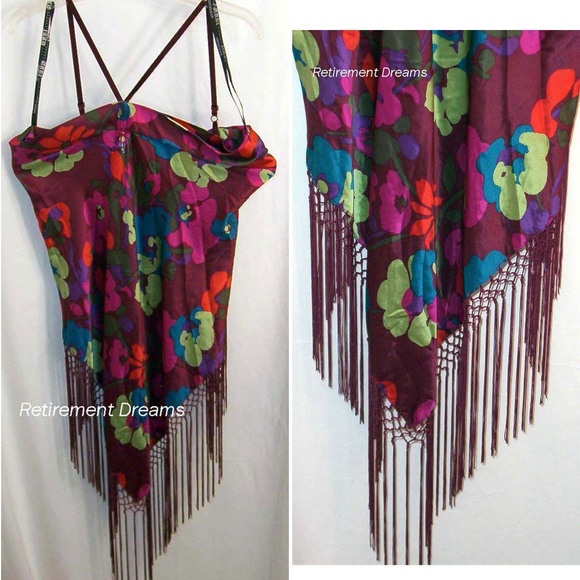 Ideology Tops - Ideology Handkerchief halter top with fringe hi lo